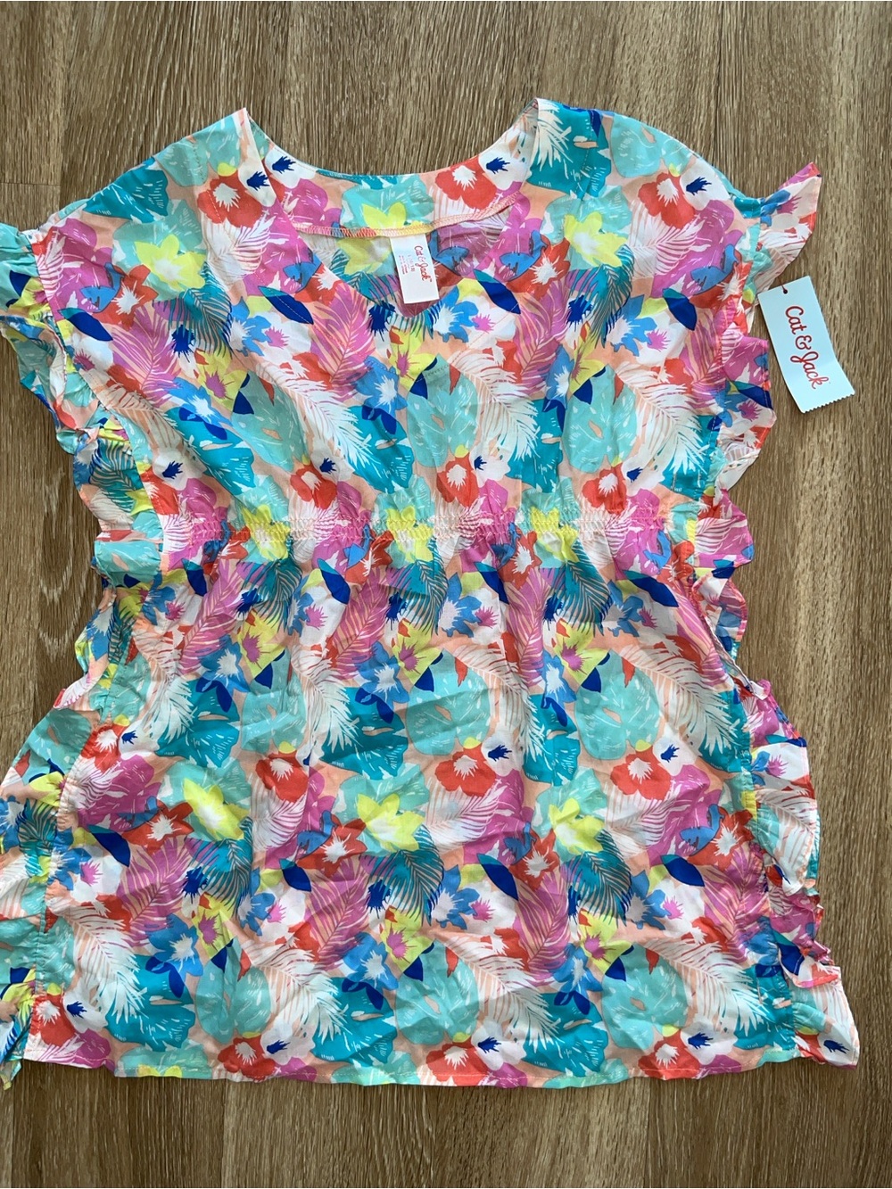 Target Multicolor Tropical Floral Blouse - Aqua, Pink, Coral, Yellow